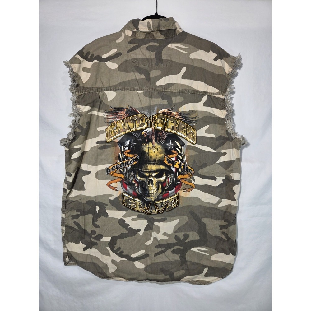Lightning Clothing BIker Vest Mens 2XL Camo Land of the Free‎ Brave Skull Eagle